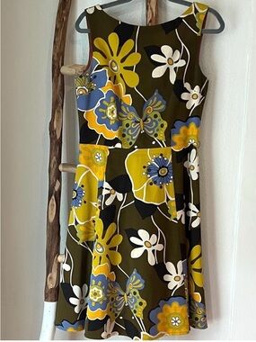Sleeveless Vintage Gina Peters Floral A-line Butterfly Dress Olive and Mustard 8
